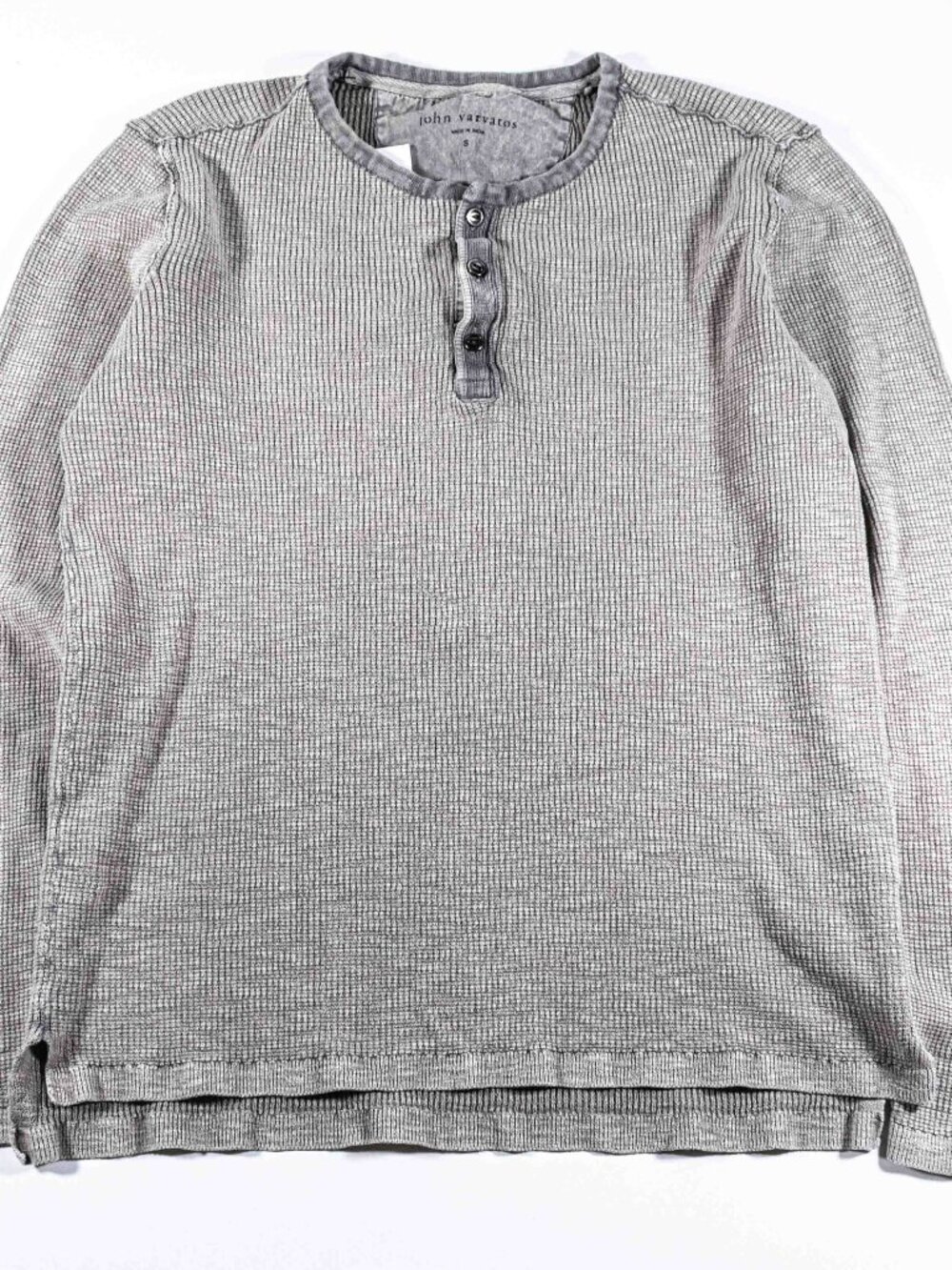 John Varvatos Long Sleeve Waffle Knit Henley Shirt Mens Small S Y2K Gray Tee